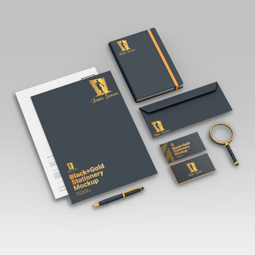 Luxury corporate stationery design in blue and gold by The Brand Nova